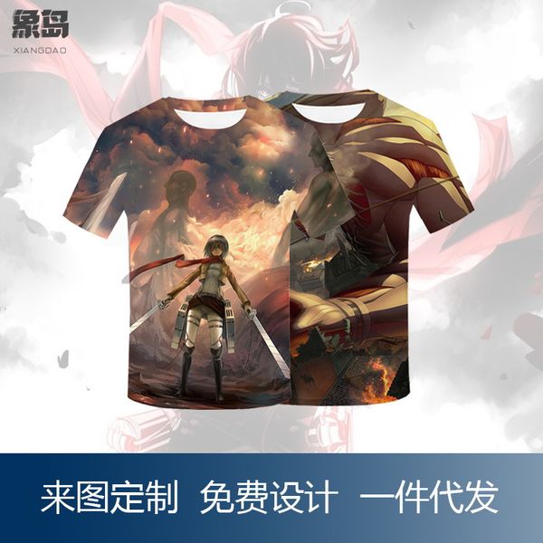 

attack on titan allen 3d digital printing children's t-shirt short sleeve clothes, White;black