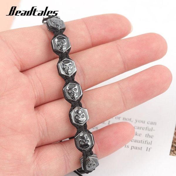 

beaded, strands beadtales 18-26cm adjustable hexagonal skull hematite bracelet for men women essential oils diffuser natural stone beads cha, Black