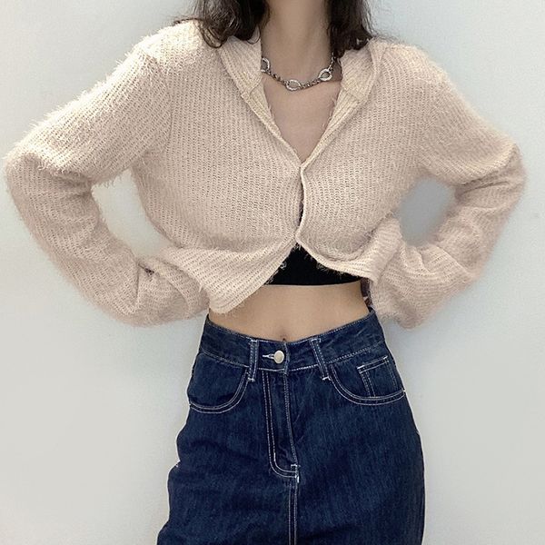 

herf and winter new women effects color slim capuchon long mouw jacket vest cropped trui, Black;brown