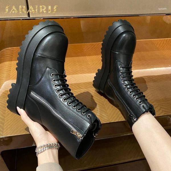 

boots sarairis fashion 2021 zip up solid ankle women shoes platform comfortable cross-tied walk ladies boots11, Black