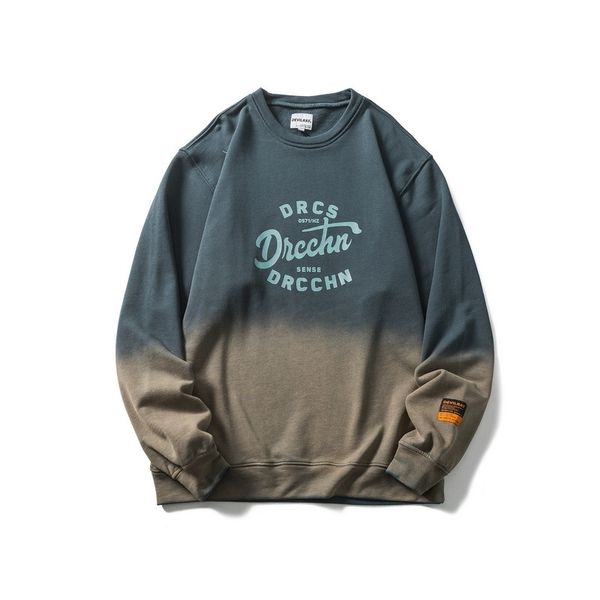 

clothing ancient 2021 autumn letter washing gradient men's loose casual round neck fashion, Black