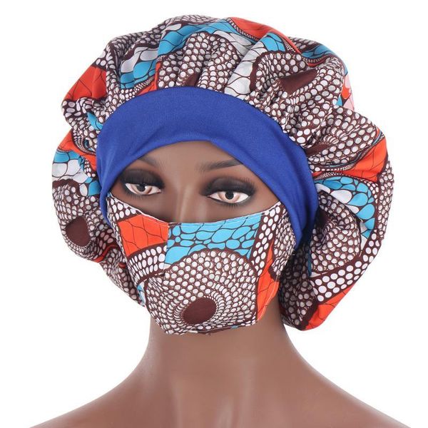 Berretto da donna Hijab con stampa a motivi africani Berretto da notte da donna con maschera Turbante in raso Copricapo extra large Copricapo da donna