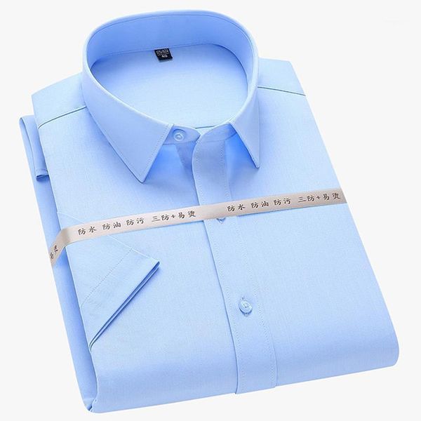 

men's dress shirts summer short sleeve soft stretchy pocketless standard-fit formal business work office easy-care shirt, White;black