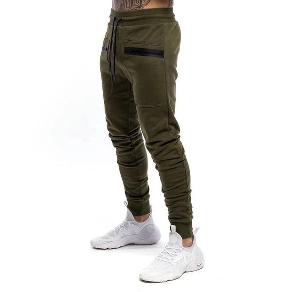

army green cotton casual skinny pants men joggers sweatpants autumn trousers man trackpants fitness workout bodybuilding bottoms, Black