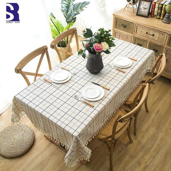 

sunnyrain 1-piece plaid waterproof tablecloth for dining table rectangle table cloth polyester fabric cover