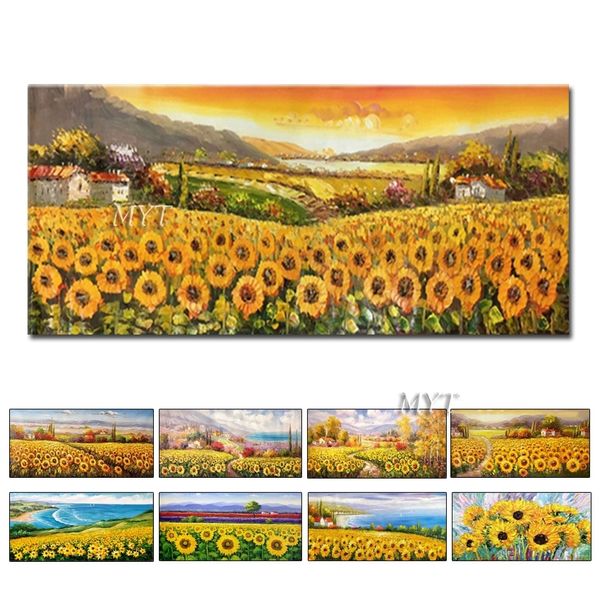 Sonnenblumenfeld Landschaft Ölgemälde auf Leinwand handgemachte Dekor moderne Wandkunst Wohnzimmer kein Rahmen Bild Home Dekoration 210310
