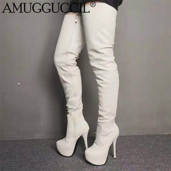 

boots 2021 plus big size 35-52 beige zip fashion thigh high heel platform over the knee autumn winter lady women boot x1876, Black