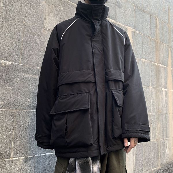 

2021 new winter jacket men's parka warm fashion casual short men loose korean cotton padded big pocket coat mens clothes lmy0, Black
