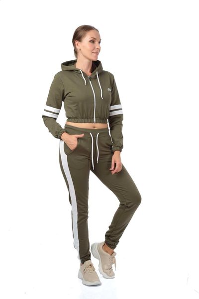 

women's hoodies & sweatshirts khaki hooded belly tracksuit set, Black