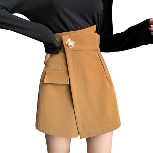 Saias Shorts Mulheres Plus Size Zipper Irregular Cintura alta Moda Sexy Curta Midi Ladies Largura Perna Calças Meninas 210601