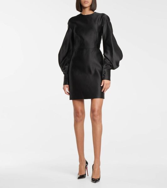

casual dresses 2021fw autumn women luxury puff sleeve black slim dress for female ddxgz2 8.11, Black;gray