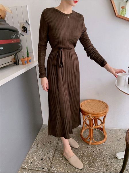 

elegant woman's long-waisted nightgown sleeve, knitted or crocheted, warm autumn sweater, tad435 dress. xyiu, Black;gray
