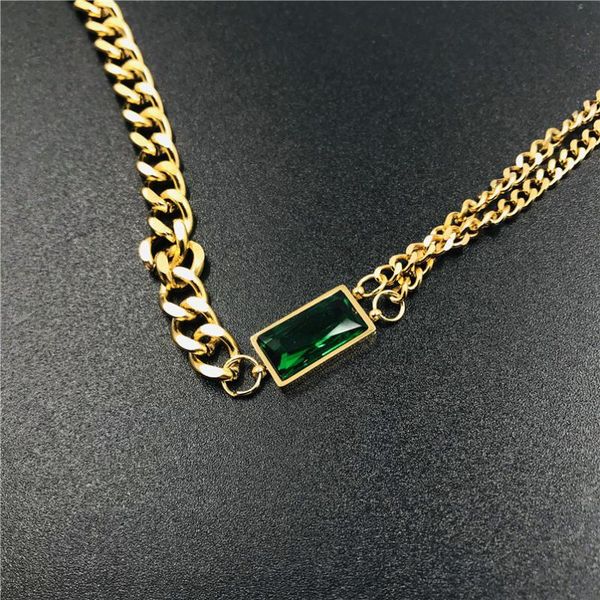 

pendant necklaces european and american trend thick-necked chain necklace retro simple personality multi-layer green ashlar jewelry, Silver