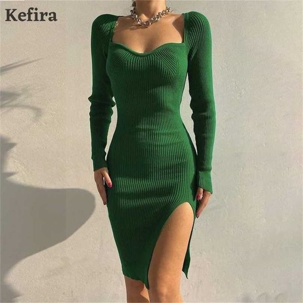 

kefira autumn mini women sweater dress bodycon knitted dresses off shoulder split long sleeve winter party fashion 211112, Black;gray