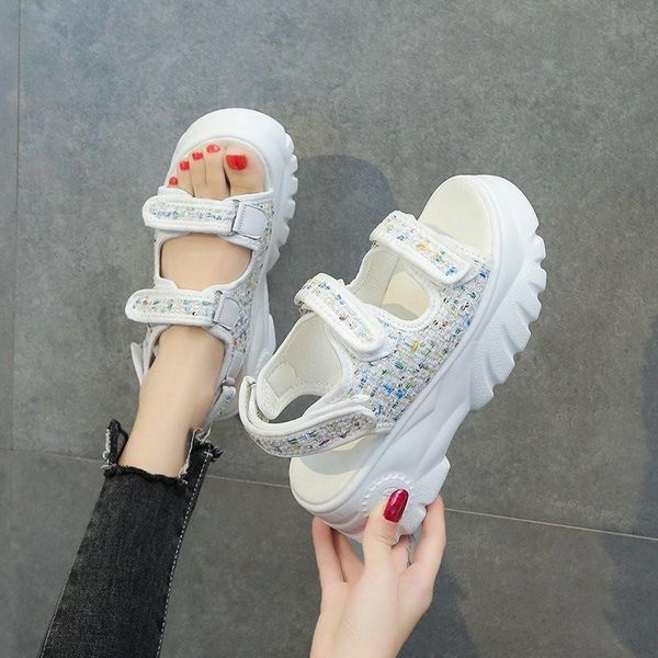 

women summer wedges sandals platform fashion shoes 2021 new fashion buckle diamond decoration basic sandals 5.5cm heel, Black