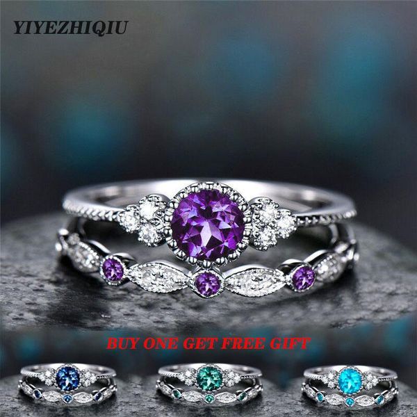 

wedding rings 2pcs/set 2021 luxury green blue stone crystal for women sliver color engagement fashion jewelry, Slivery;golden