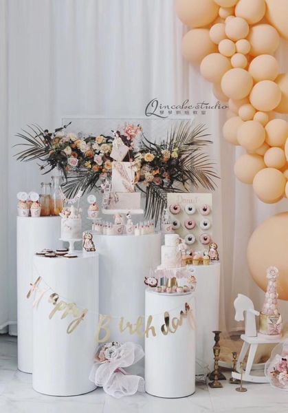 

party decoration metal wedding table 5pcs/set cylinder pillar pedestal columns for mariage white color stand event supplies