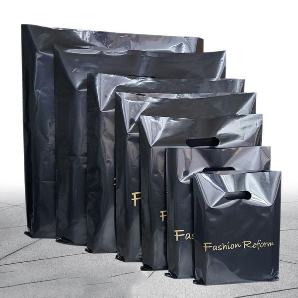 

packing bags 50pcs fashion black english thickened tote bag plastic packaging shopping hand carry gift pocket size