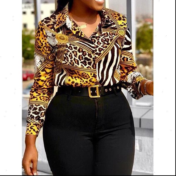 

vintage summer fall yellow print leopard women blouses plus size office ladies casual retro long sleeve fashion shirts, White
