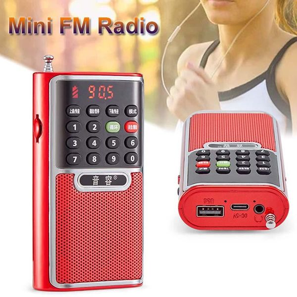 

mini fm radio portable receiver music player with led display screen support tf card u disk aux recording rechargeable