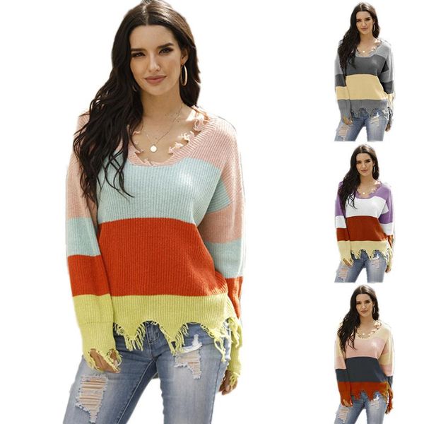 

women's sweaters pullovers women v neck long sleeve striped female jumper autumn winter fashion basic soft knitted clothes, White;black