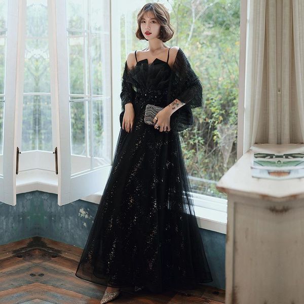 

ethnic clothing luxury shawl spaghetti strap lady cheongsam exquisite crystal bling sequins maxi mesh dress gown black party prom vesti, Red