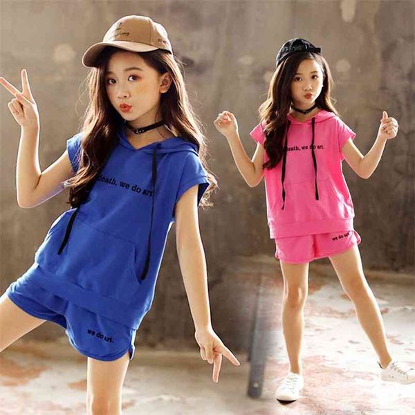 

summer children sets short sleeve letter hoodies white shorts 2pcs girls clothes 2-7t 210629