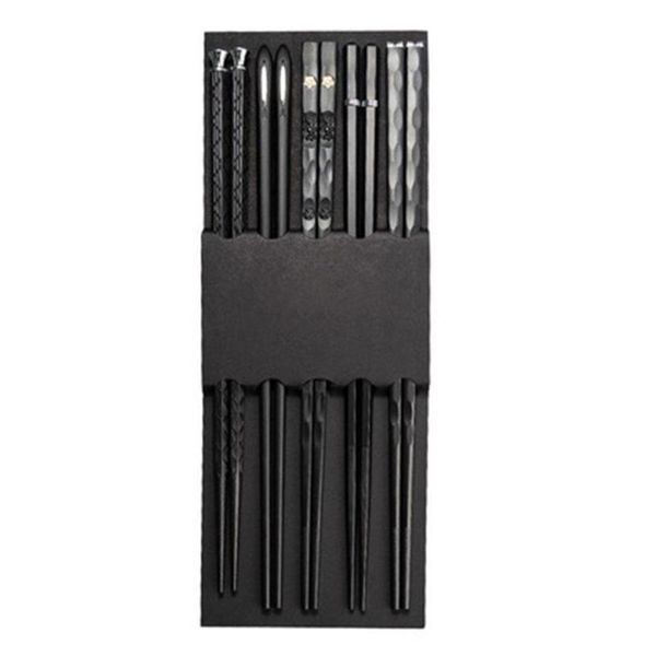 

chopsticks 5 pairs alloy black + silver chinese metal sticks circular tableware