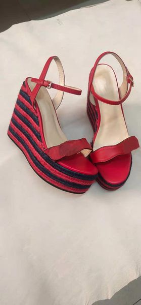 

famous ladies red bottom wedge cataclou sandals leather studded ladies ankle strap women's pumps party dress eu35-41with box, Black