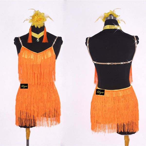 

latin dance dress for ladies fringe skirts women professional performance ballroom exercise dresses stage dance costume, Black;red