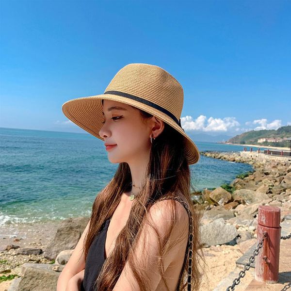 

wide brim hats women's sunshade brims hat outdoor summer sunscreen beach straw sun, Blue;gray