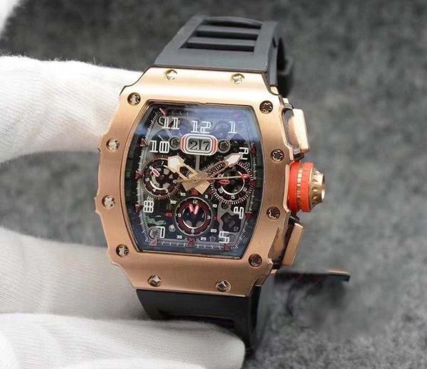 wristwatches automatic mechanical multi-function men watch stainless steel black red rubber rose gold sapphire, Slivery;brown