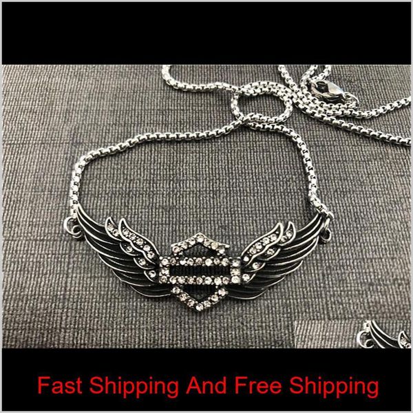 

support dropship motorcycles clean crystal bracelet necklace 316l stainless steel biker fashion jewelry lady girls wings bracelet dfiw sbaij, Golden;silver