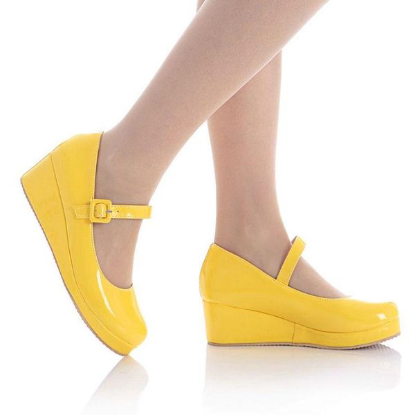 

dress shoes coolulu women wedges mary janes pumps patent leather platform ladies all match fashion casual size 34-43, Black