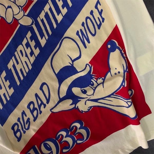 

2021 family spring and summer new loose fit three pigs digital printing cotton round neck short sleeveli, White