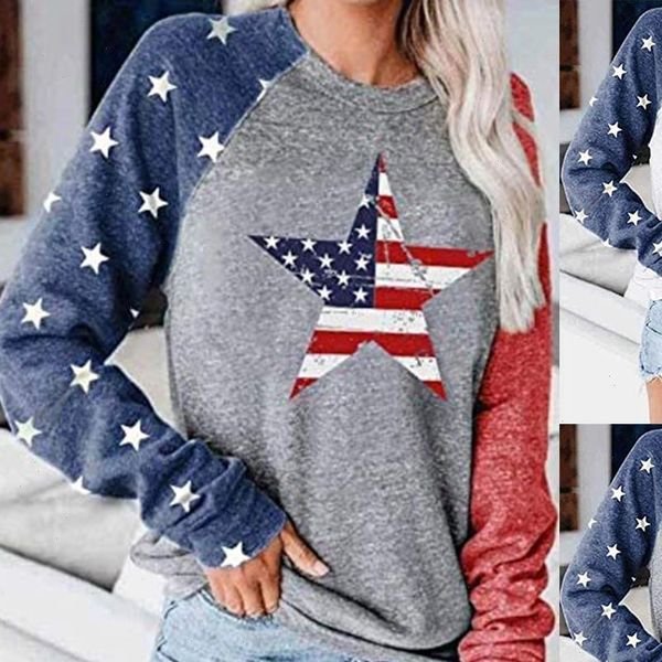 

fashion 2021 women blouses o neck sweatshirts star print pullover long sleeve shirt kobiety bluzki 47, White