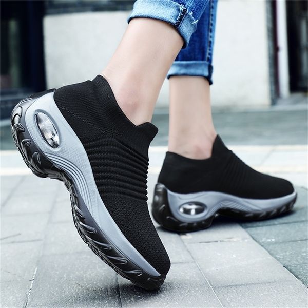 

fashion women lightweight sneakers running shoes outdoor sports shoes breathable mesh comfort platform shoes air cushion sneaker, Black;white