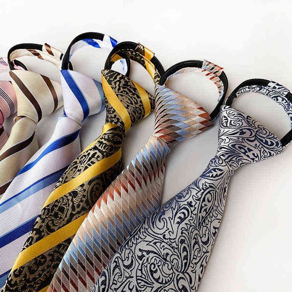 

8cm striped polyter men's zipper tie easy to pull tie, Blue;purple