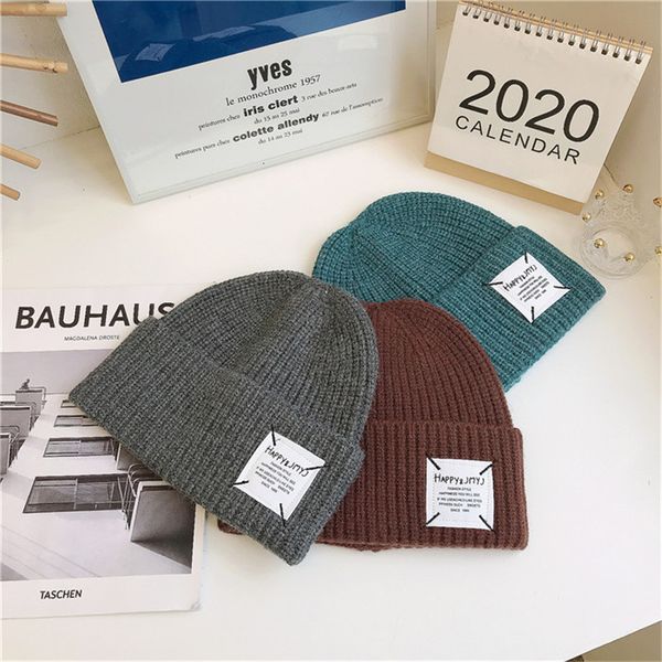 

version simple fabric label knitted cold men's autumn and winter warm versatile ear protection woolen hat pullover hat, Yellow