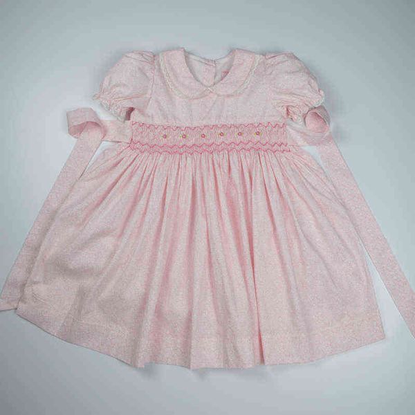 

2021 new summer baby girls princess elegant smocked dresses 1 2 3 4 5 years kids girls solid handmade smocking dresses cotton g1129, Red;yellow