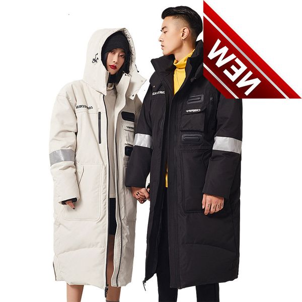 

fashion long mens down jackets winter hooded parka male thicken warm outdoor windproof men women coats 2021 new, Black
