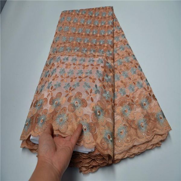 

ribbon latest french nigerian net lace fabrics african tulle mesh beads fabric for wedding dress flp-1063, Pink;blue