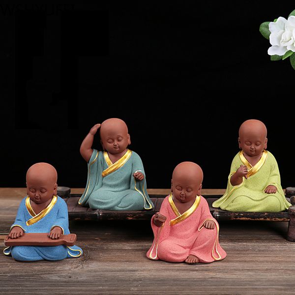 1 pz tè in argilla viola fatto a mano animale domestico adorabile buddha monaco figurine ornamento set da tè decorazione accessori artigianato decorazione della casa