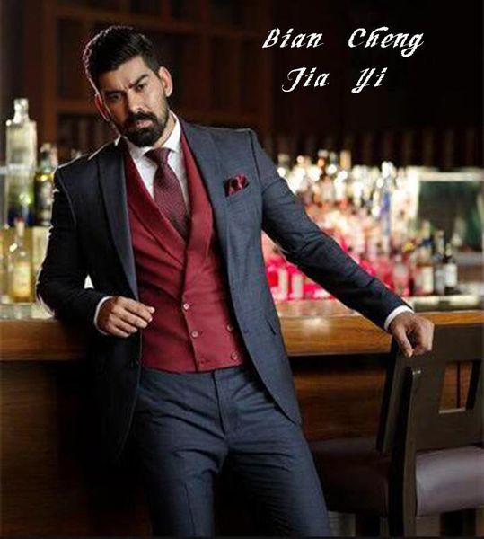 

men's suits & blazers fashion dark grey bespoke wedding prom groom groomsmen tuxedos customed party pub 3 pieces, White;black