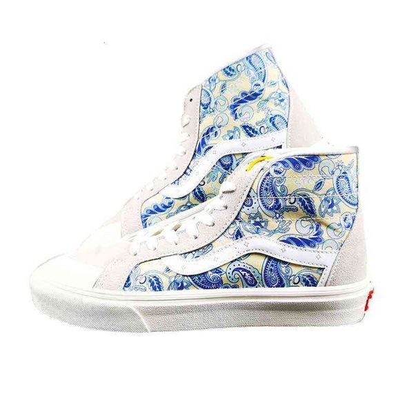 

fangqivance sk8-hi grey white baotou color matching cashew blossom printed high canvas shoes men's and women's casual