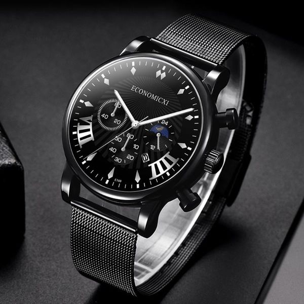 

wristwatches classic men's business watches luxury simple stainless steel mesh belt quartz watch fashion male clock zegarek meski /d, Slivery;brown