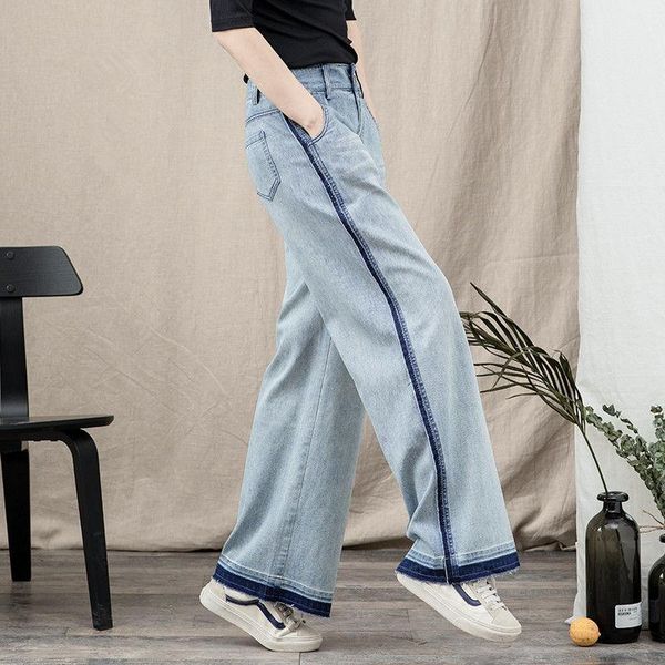

women 2021 spring autumn new fashion retro high waist wide leg jeans female streetwear casual loose straight pants trousers g115, Blue