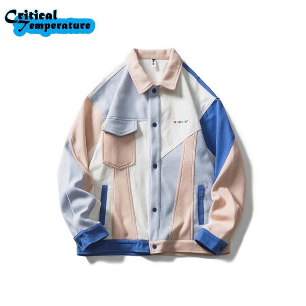 

men's jackets hip hop vintage retro jacket streetwear color block patchwork 2021 men autumn harajuku cotton casual coat outwear, Black;brown