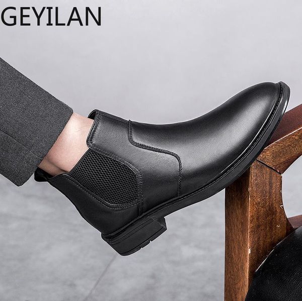 

boots fashion men work leather big size 38-45 winter warm genuine shoes men's wool cotton footwear, Black