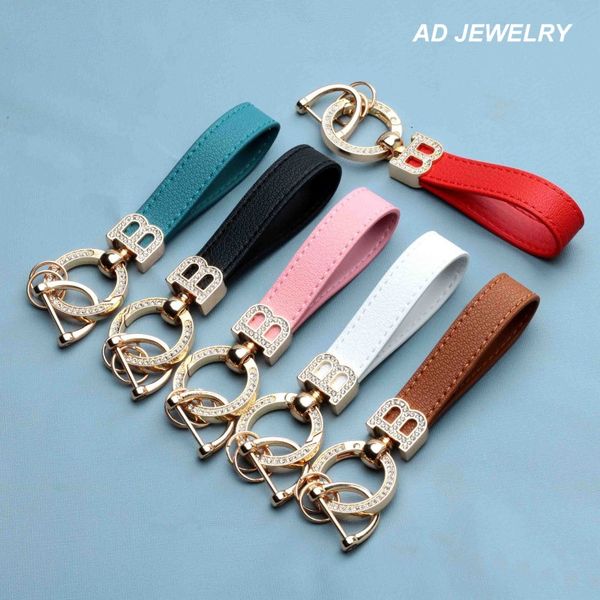 

classic design colorful leather keychain car key gold initial b buckle handbag decorate pendant diamond keyrings for gift, Silver